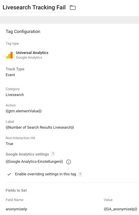 GTM Tag: Livesearch Fail
