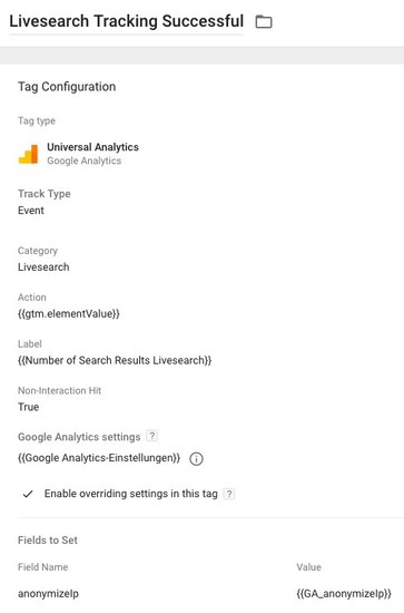 GTM Tag: Livesearch Success
